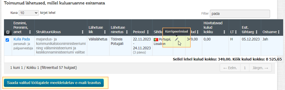 Korrigeerimisel kuluaruanne