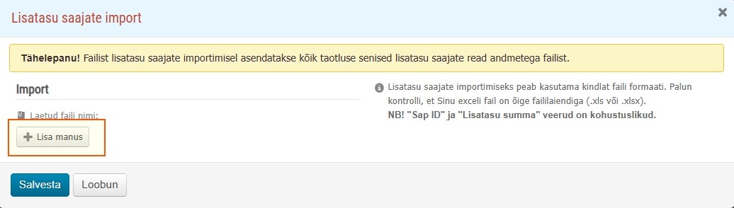 Exceli üleslaadimine